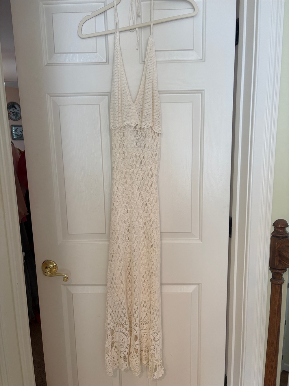 White House Black Marker Women’s Cream Crochet Halter Maxi Dress